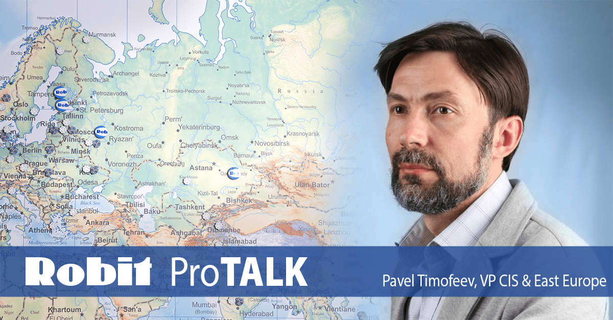A portrait of Pavel Timofeev, VP CIS & East Europe, next to a map displaying his area spanning from Czech Republic to the farthest corners of Russia.